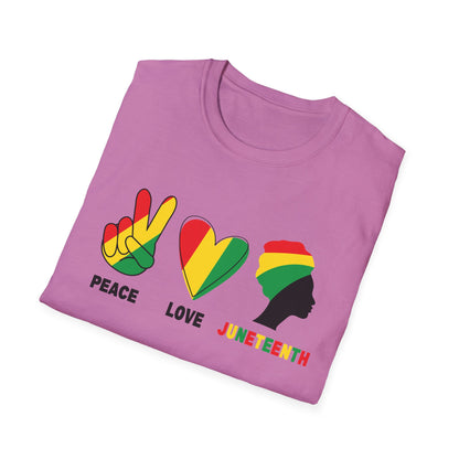 Juneteenth Peace Love Unisex Softstyle T-Shirt, Graphic Tee, Black History Month, Celebration Wear, Gift for Activists