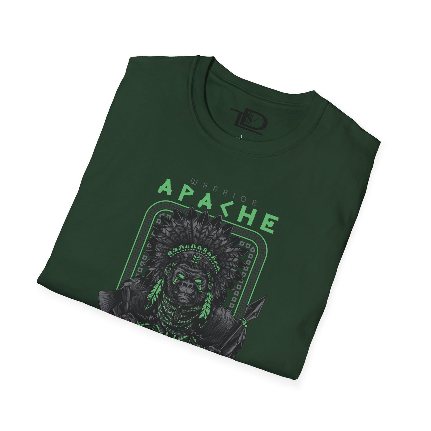 Apache Warrior Graphic T-Shirt, Softstyle Tee, Unisex Casual Wear, Festival Apparel, Heritage Tribute Shirt