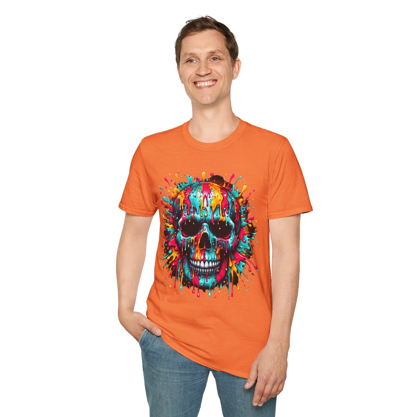 Colorful Drip Skull Unisex T-Shirt - Vibrant Graphic Tee for Art & Music Lovers