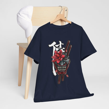 Unisex Heavy Cotton Tee - Floral Samurai Mask Design