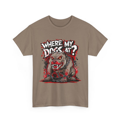 Unisex Graphic Tee - "Where My Dogs At?" Horror Style, Perfect for Halloween, Dog Lovers, Casual Wear