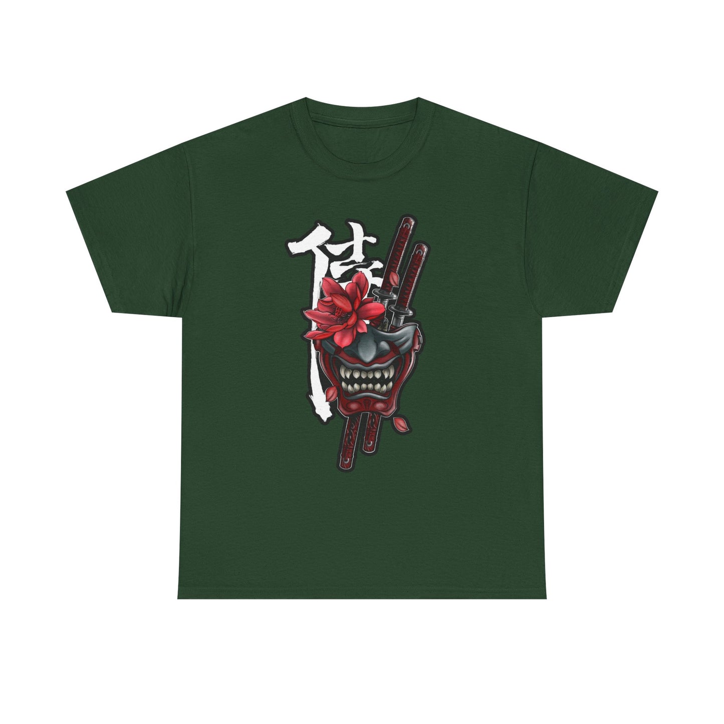 Unisex Heavy Cotton Tee - Floral Samurai Mask Design
