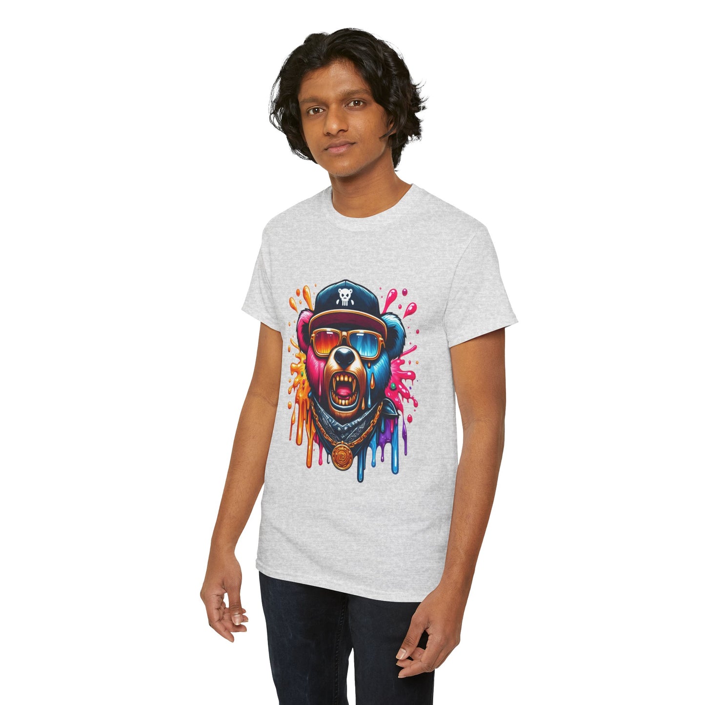 Vibrant Bear Graphic Unisex Heavy Cotton Tee - Casual Streetwear for Everyday Style