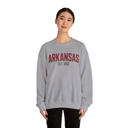 Arkansas Crewneck Sweatshirt – "Arkansas Est. 1836" Classic State Pullover