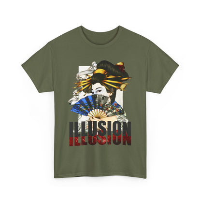 Unisex Heavy Cotton Tee - Illusion Design - Artistic Fan Graphic Tee for Casual Wear