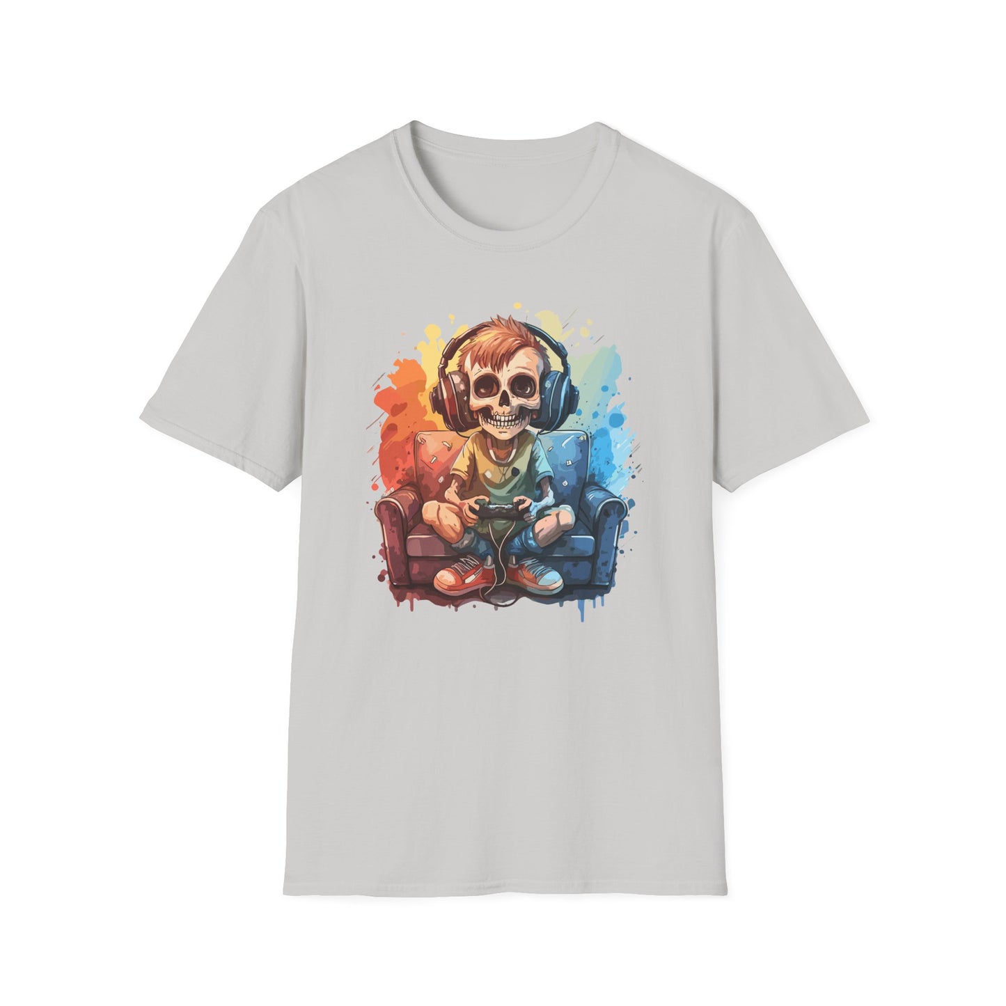 Skull Gamer T-Shirt, Unisex Softstyle Tee, Video Game Shirt, Gift for Gamers, Cool Graphic Tee, Halloween Style Shirt
