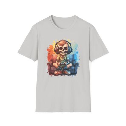 Skull Gamer T-Shirt, Unisex Softstyle Tee, Video Game Shirt, Gift for Gamers, Cool Graphic Tee, Halloween Style Shirt