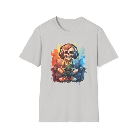 Skull Gamer T-Shirt, Unisex Softstyle Tee, Video Game Shirt, Gift for Gamers, Cool Graphic Tee, Halloween Style Shirt