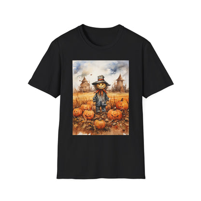 Autumn Scarecrow T-Shirt, Fall Halloween Tee, Pumpkin Patch Shirt, Unisex Graphic Top, Cozy Harvest Apparel