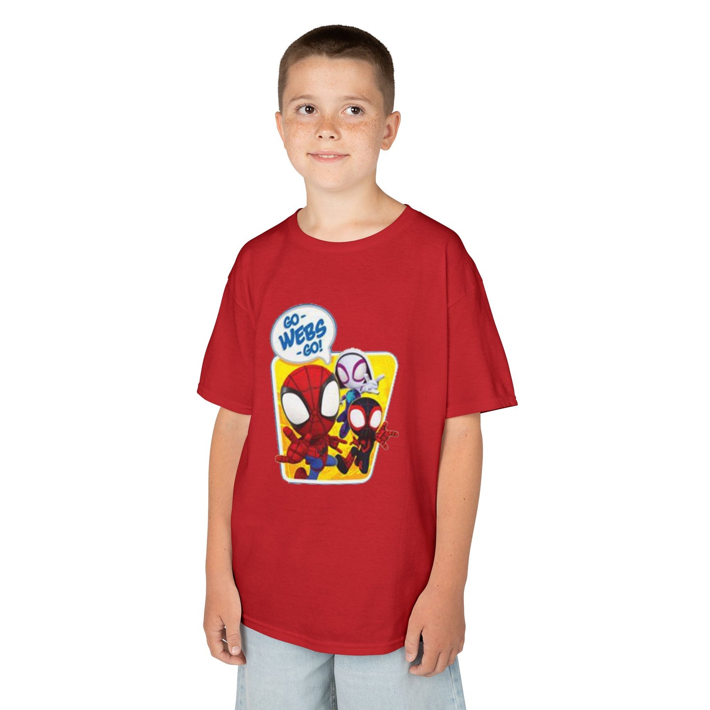 Spiderman Kids Heavy Cotton Tee - Playful Superhero Shirt for Young Fans