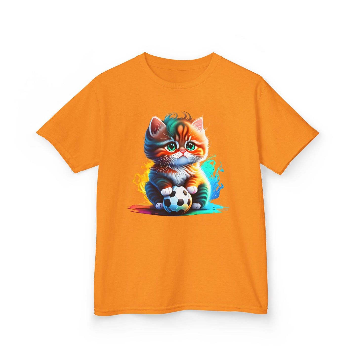 Playful Cat Soccer Kids Heavy Cotton™ Tee - Fun and Colorful T-Shirt for Young Animal Lovers