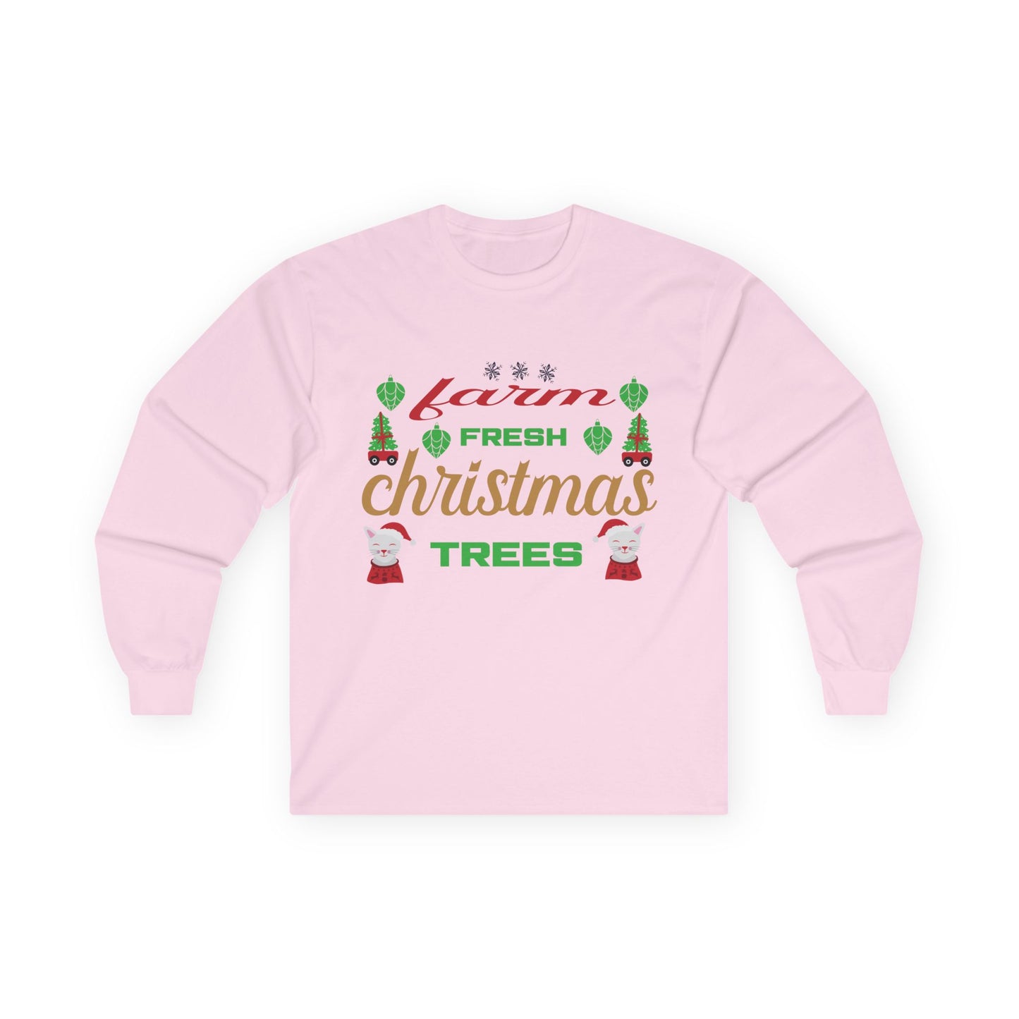 Farm Fresh Christmas Trees Long Sleeve Tee, Holiday Shirt, Xmas Gift, Christmas Apparel, Festive Outfit, Winter Wear