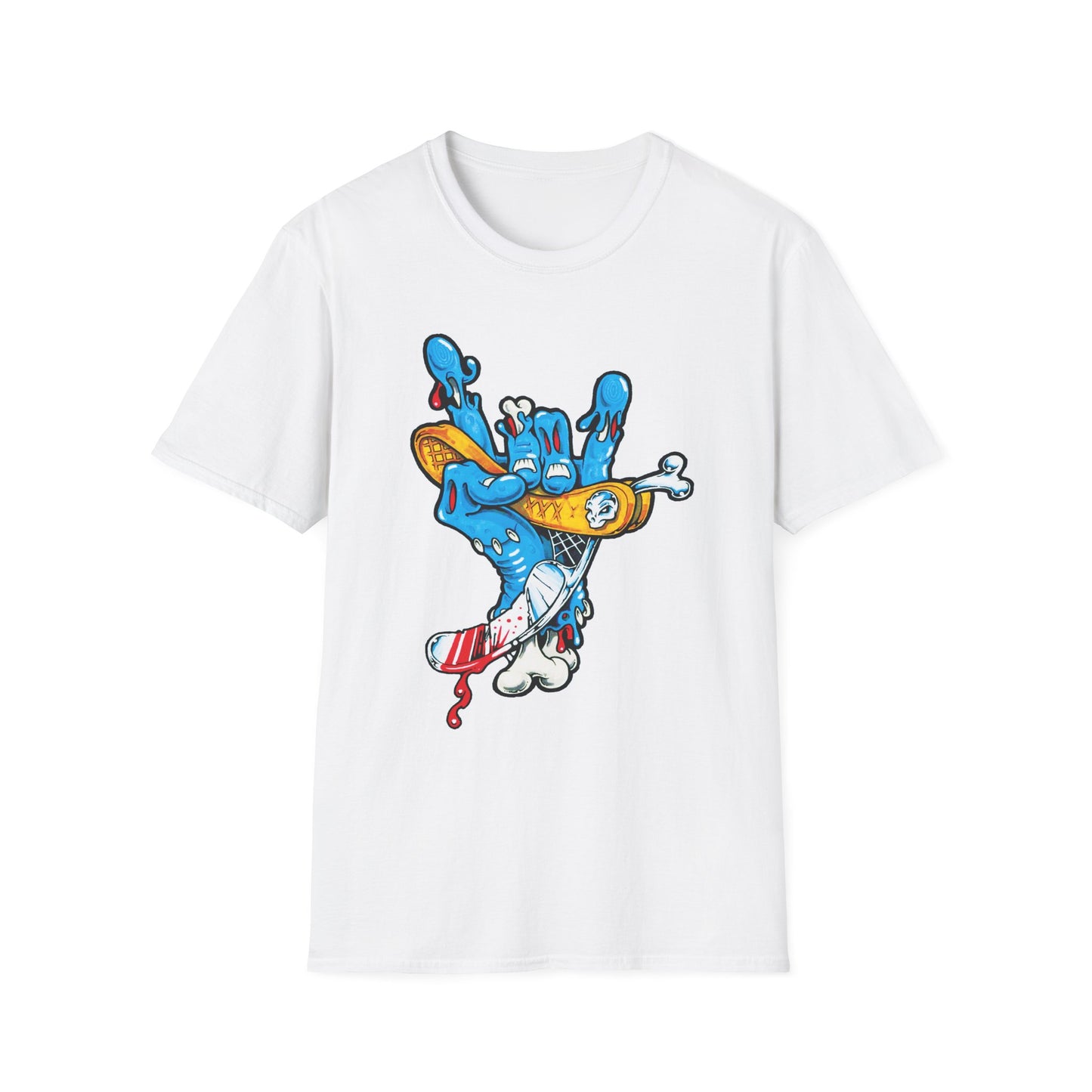 Street Art Unisex Softstyle T-Shirt with Colorful Skateboard Design