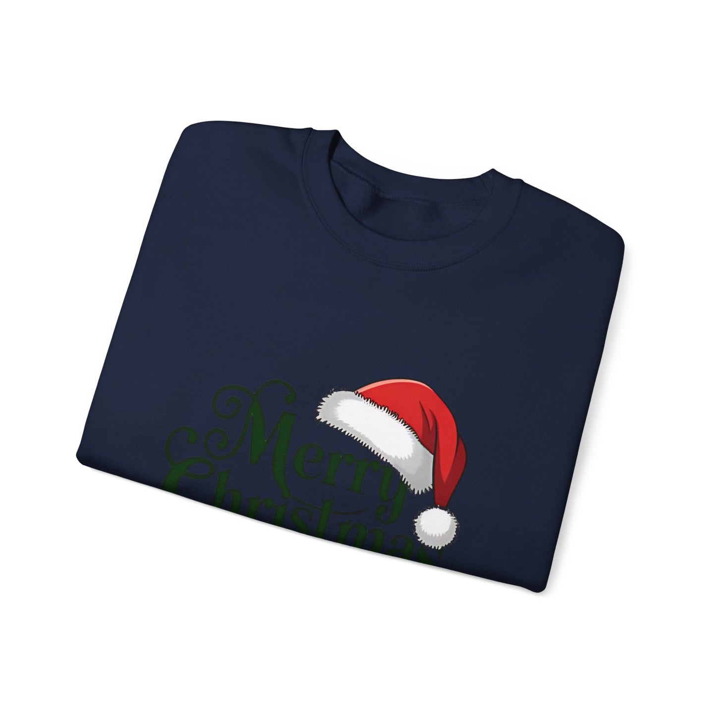Christmas Crewneck Sweatshirt - "Merry Christmas" Santa Hat & Bells Holiday Sweater