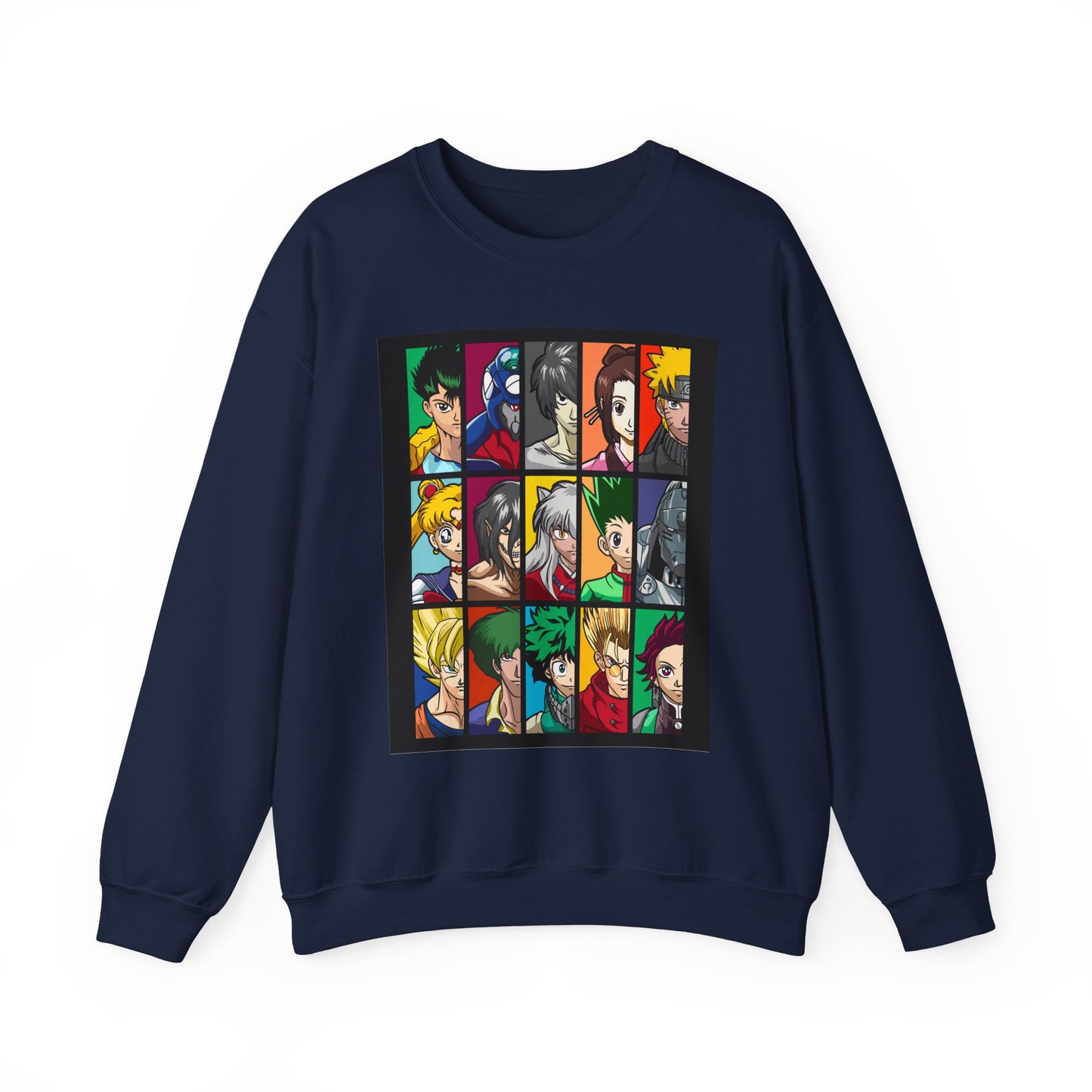 Anime Character Grid Sweatshirt — Collage Crewneck for Fans