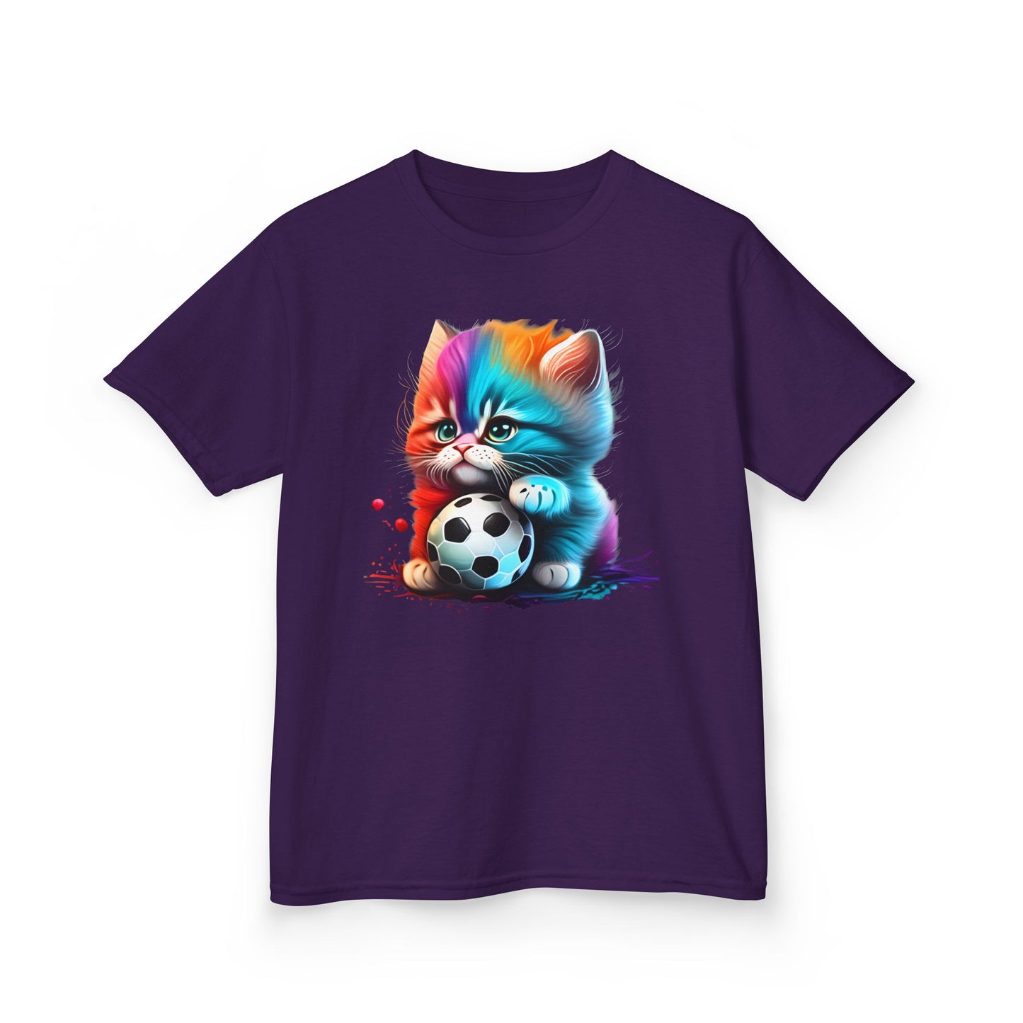Colorful Cat Soccer Kids Tee - Fun & Playful Design for Young Animal Lovers