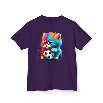 Colorful Cat Soccer Kids Tee - Fun & Playful Design for Young Animal Lovers