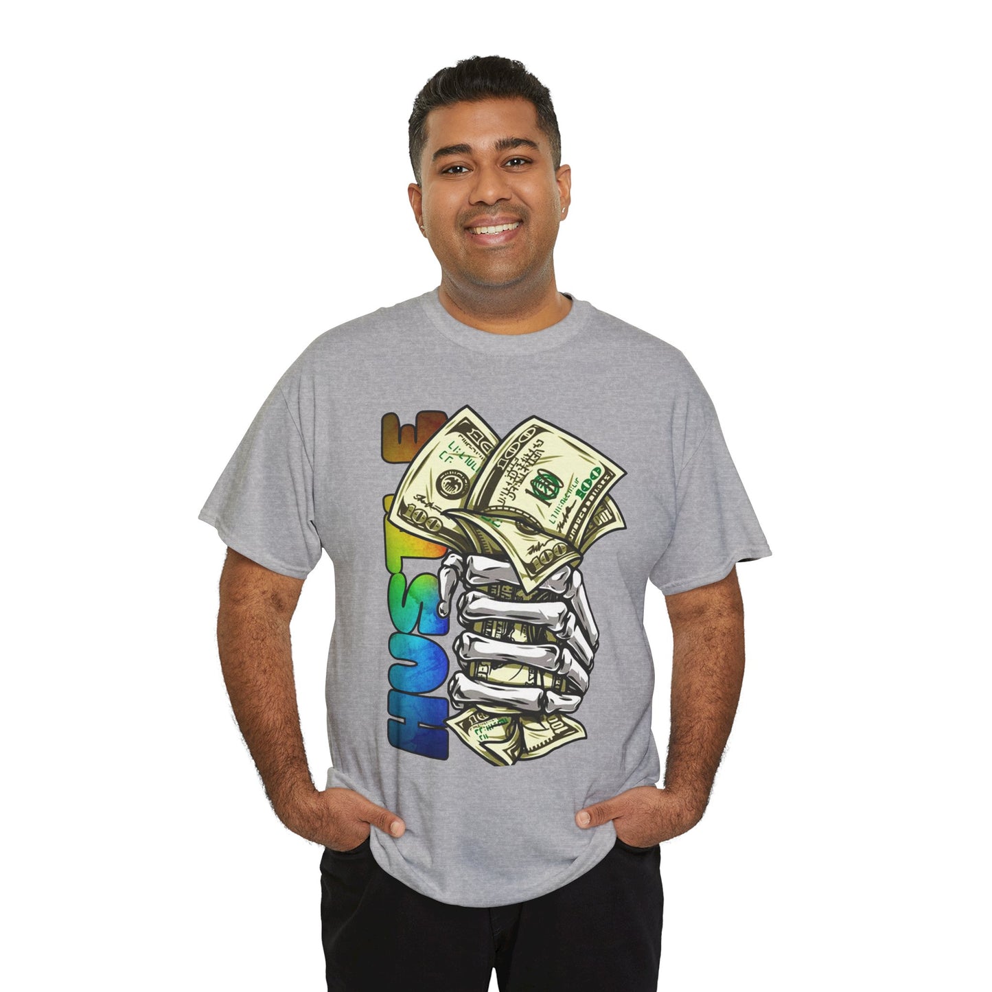 Unisex Heavy Cotton Tee - 'Hustle' Graphic Tee with Money Design