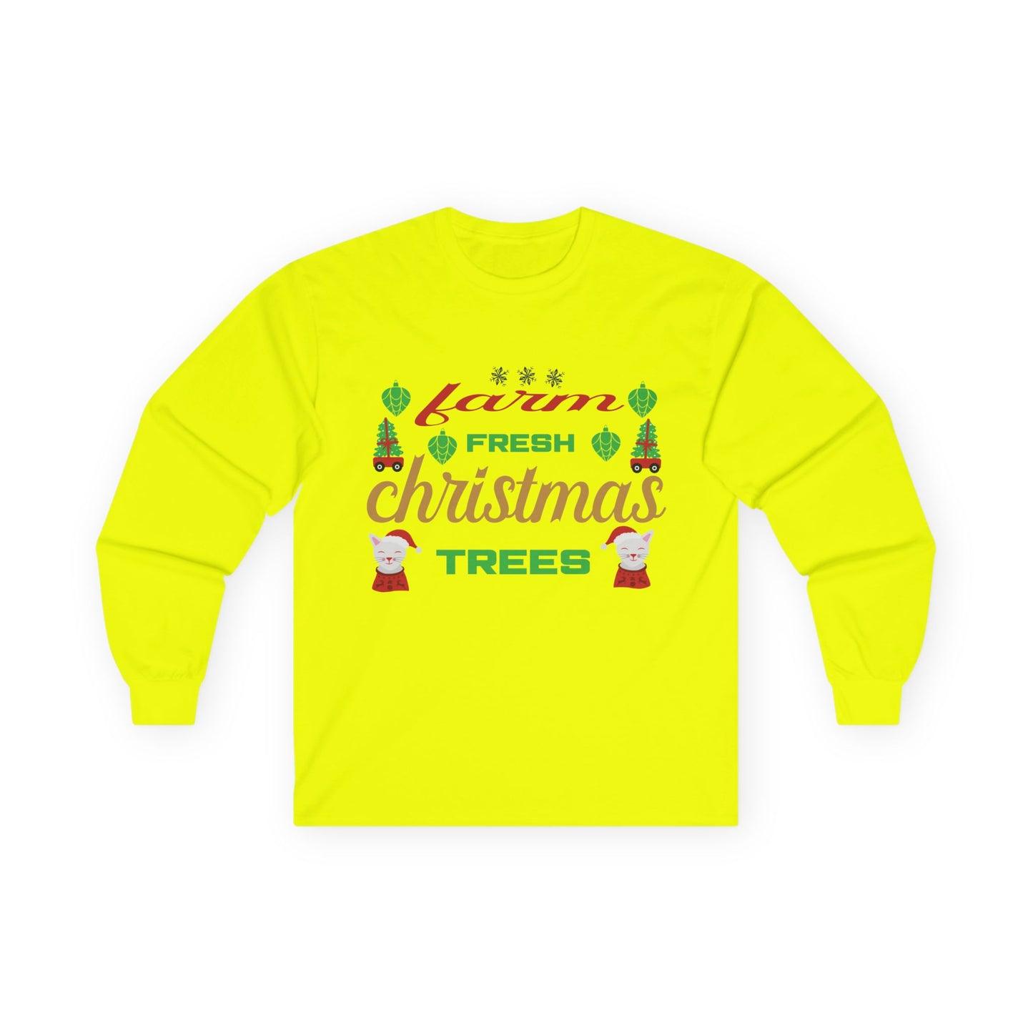 Farm Fresh Christmas Trees Long Sleeve Tee, Holiday Shirt, Xmas Gift, Christmas Apparel, Festive Outfit, Winter Wear