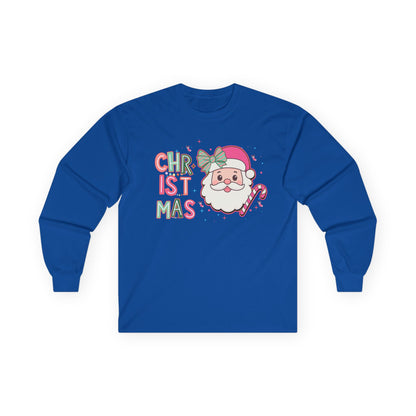 Christmas Santa Face Long Sleeve Tee — Cute Pastel Holiday Shirt