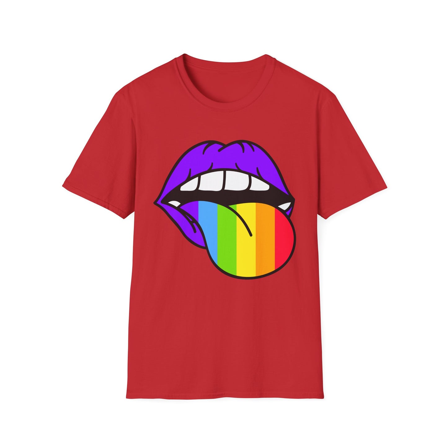 Pride Graphic Tee, Rainbow Mouth Design T-Shirt, Unisex Softstyle Shirt, LGBTQ+ Apparel, Fun Casual Wear, Birthday Gift