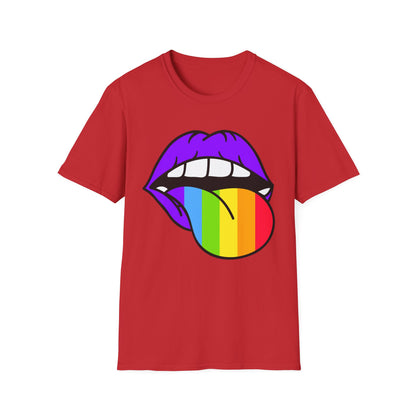 Pride Graphic Tee, Rainbow Mouth Design T-Shirt, Unisex Softstyle Shirt, LGBTQ+ Apparel, Fun Casual Wear, Birthday Gift