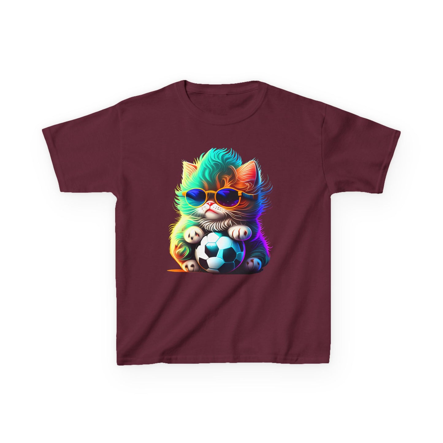 Cool Cat Soccer Kids Tee - Fun Heavy Cotton T-Shirt for Young Sports Fans