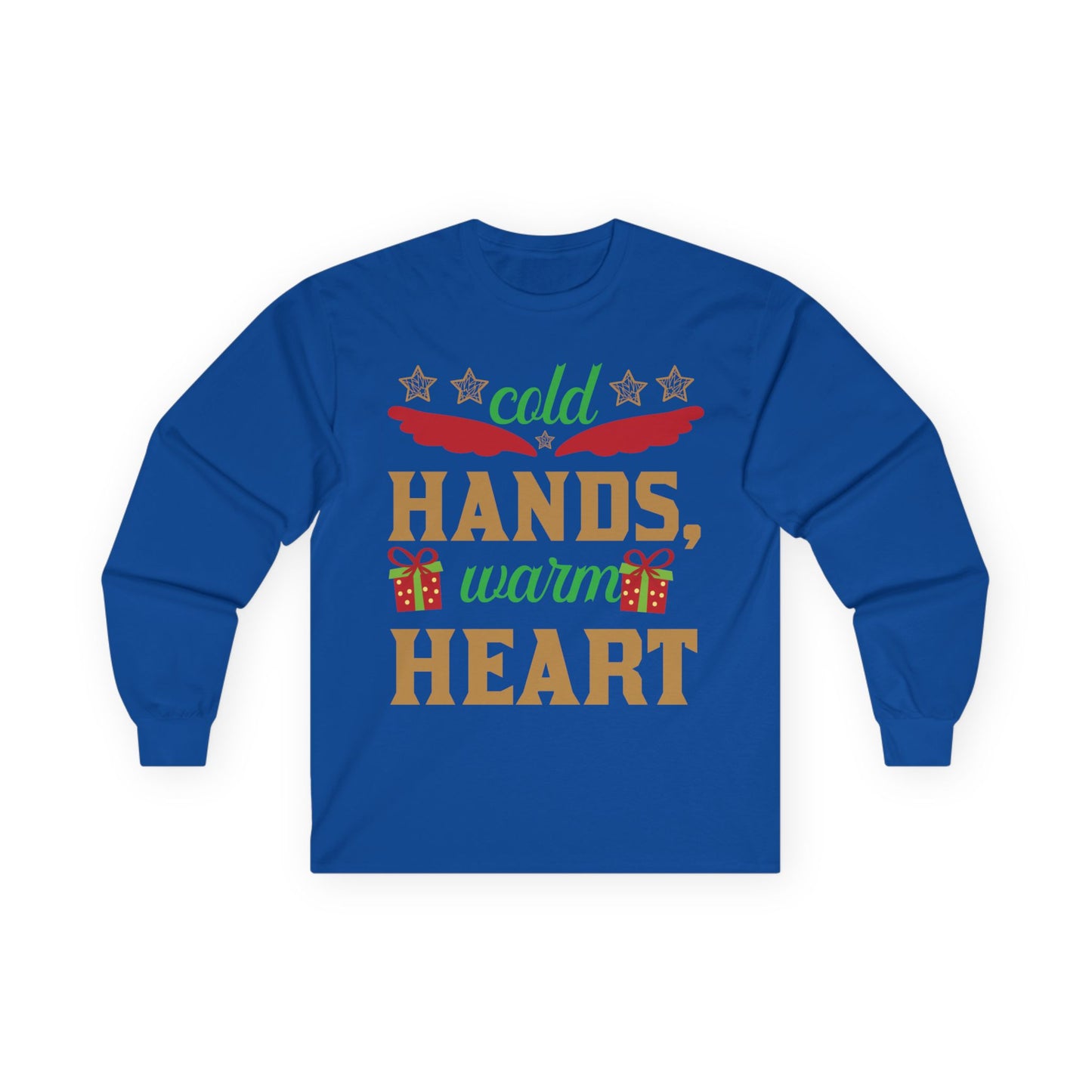 Unisex Long Sleeve Tee - "Cold Hands, Warm Heart" - Cozy Shirt, Holiday Gift, Winter Fashion, Xmas Apparel, Warm Wishes