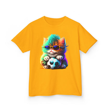 Cool Cat Soccer Kids Tee - Fun Heavy Cotton T-Shirt for Young Sports Fans