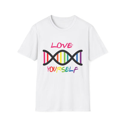 Love Yourself LGBTQ+ Pride T-Shirt, Unisex Rainbow Tee, Softstyle Shirt for Self-Care, Supportive Gift for Friends, Perfect for Pride Month