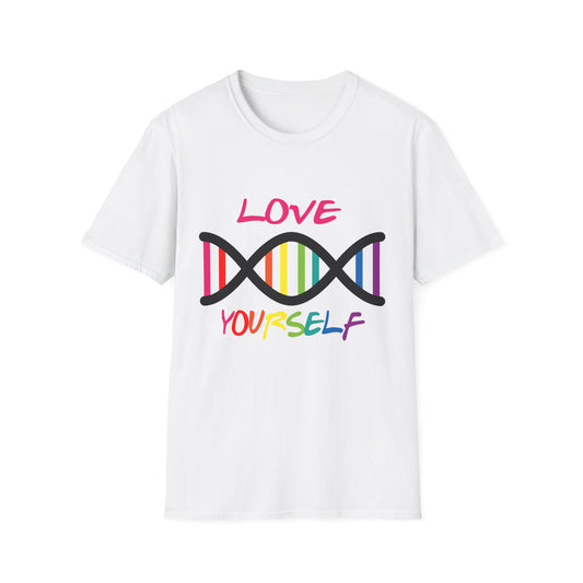 Love Yourself LGBTQ+ Pride T-Shirt, Unisex Rainbow Tee, Softstyle Shirt for Self-Care, Supportive Gift for Friends, Perfect for Pride Month