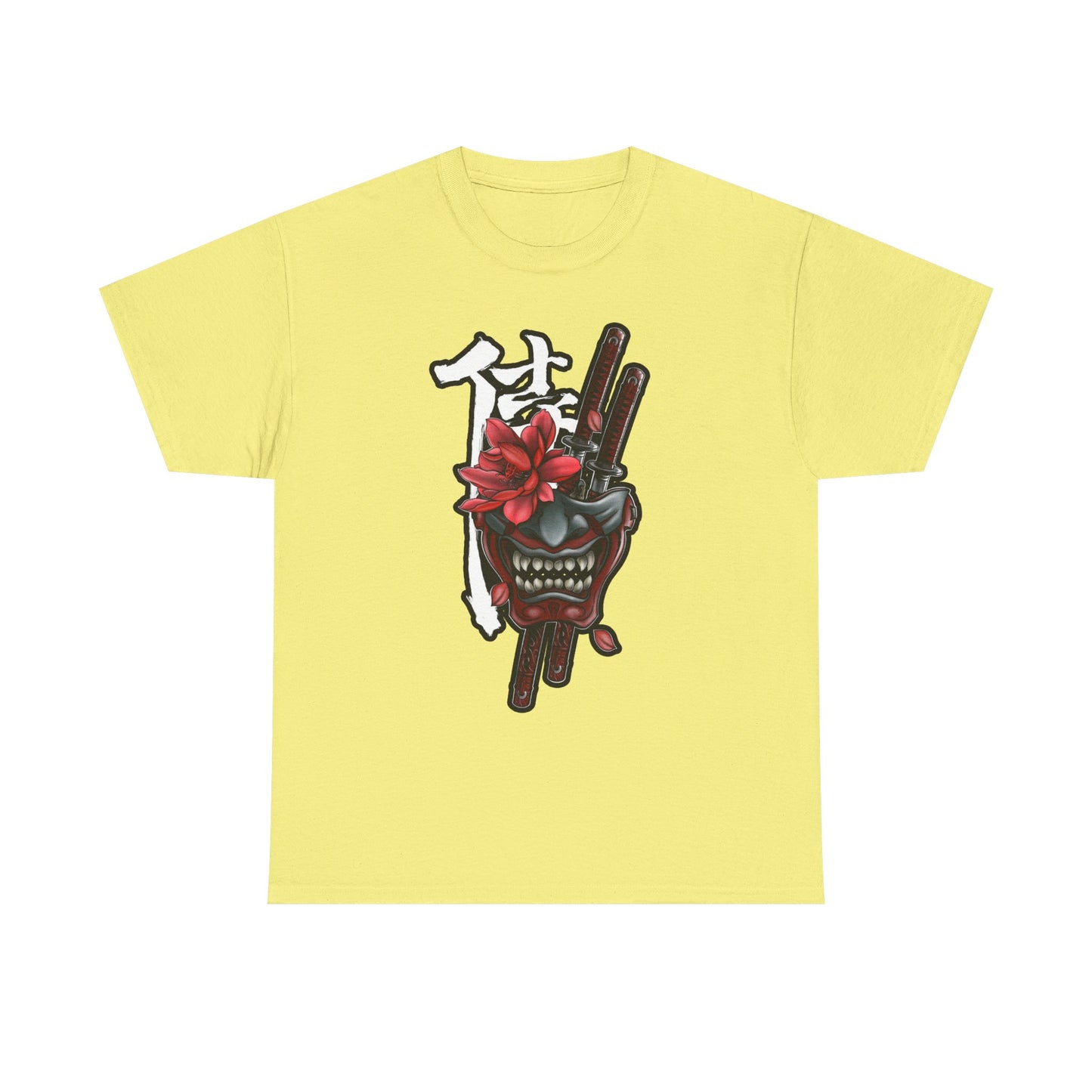 Unisex Heavy Cotton Tee - Floral Samurai Mask Design