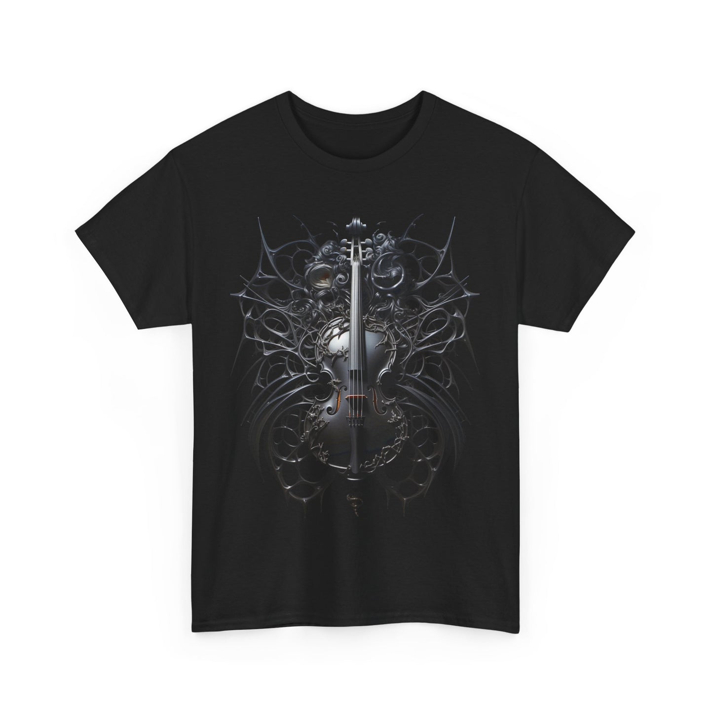 Heavy Cotton Tee with Gothic Violin Design - Perfect for Music Lovers