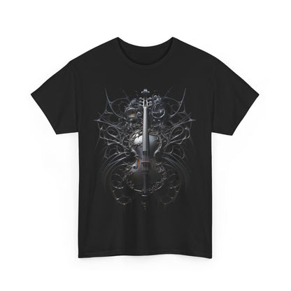 Heavy Cotton Tee with Gothic Violin Design - Perfect for Music Lovers