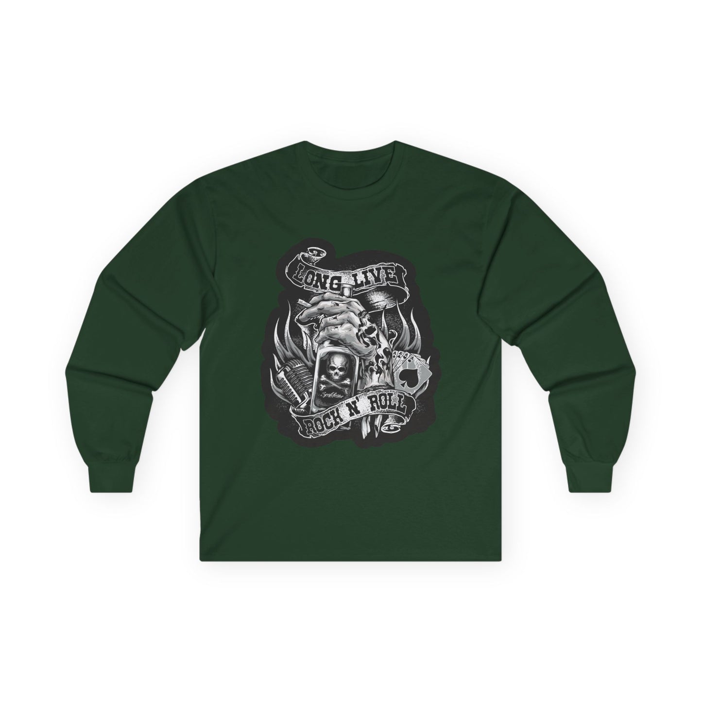 Rock 'N' Roll Skull Long Sleeve Tee — 'Young & Live' Vintage Motorcycle Design