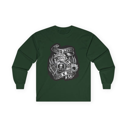 Rock 'N' Roll Skull Long Sleeve Tee — 'Young & Live' Vintage Motorcycle Design