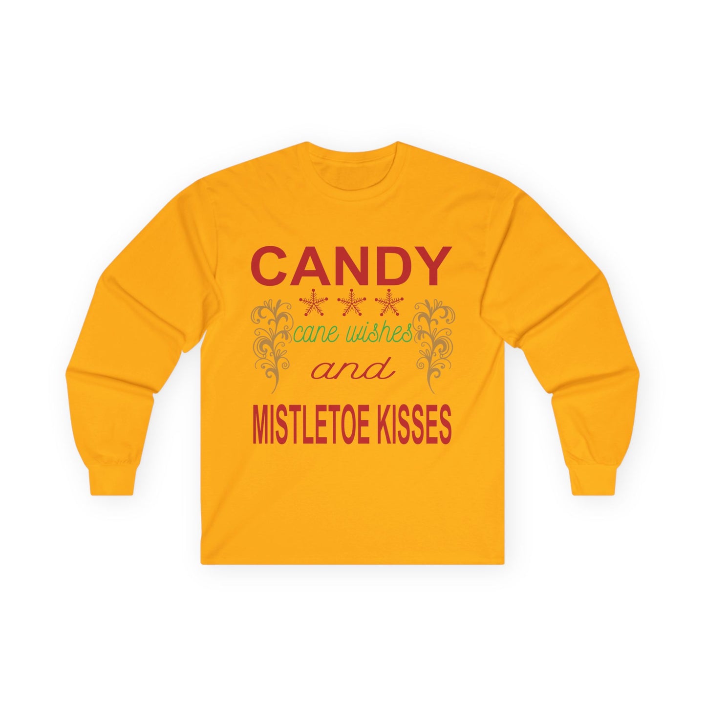Candy Wishes & Mistletoe Kisses Long Sleeve Tee, Festive Apparel, Holiday Gift, Christmas Shirt, Unisex Tee, Winter Wear