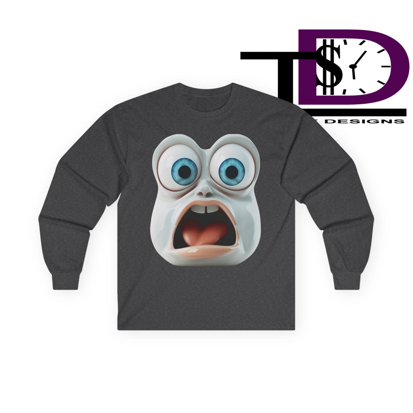 Shocking Face Long Sleeve Tee, Funny Unisex Shirt, Gifts for Friends, Casual Wear, Halloween Apparel, Graphic Tee