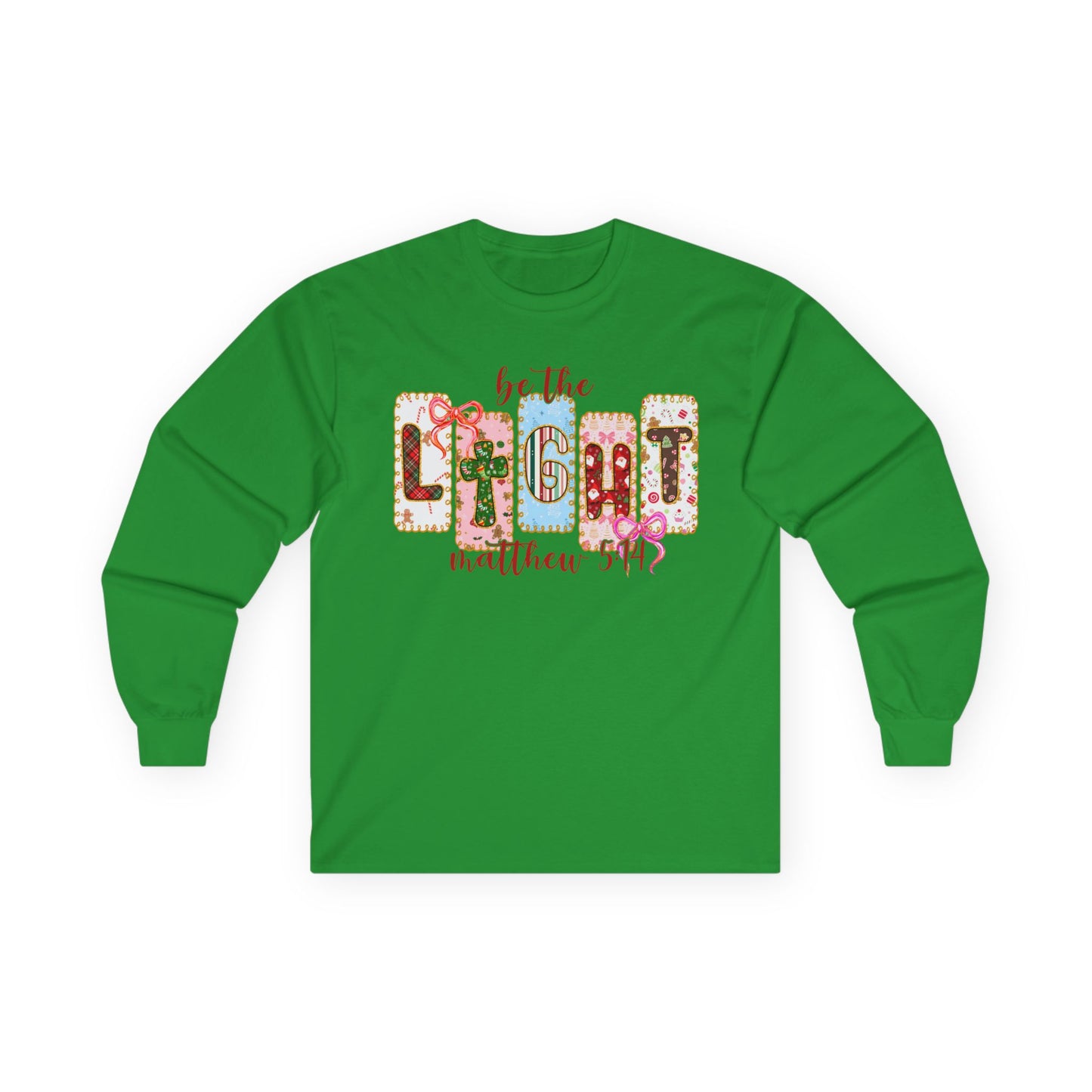 Be the Light Long Sleeve Tee — Inspirational Scripture Matthew 5:14 Design