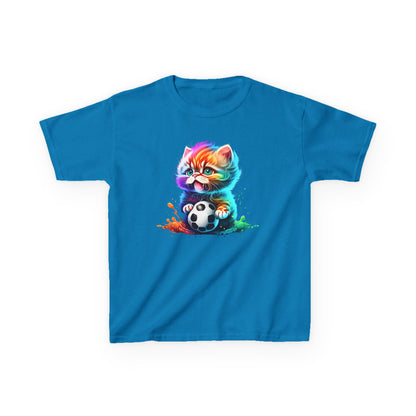 Colorful Cat Soccer Tee for Kids - Fun and Playful Design