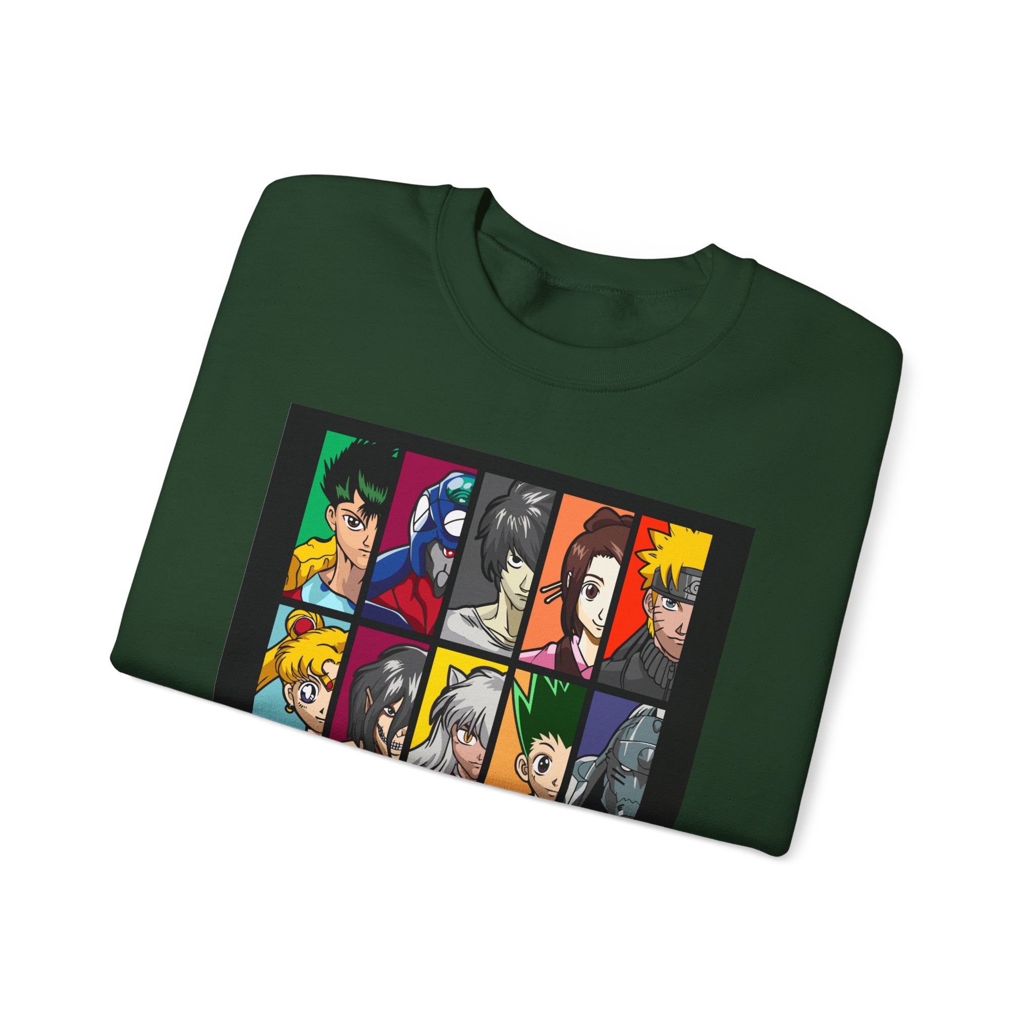 Anime Character Grid Sweatshirt — Collage Crewneck for Fans