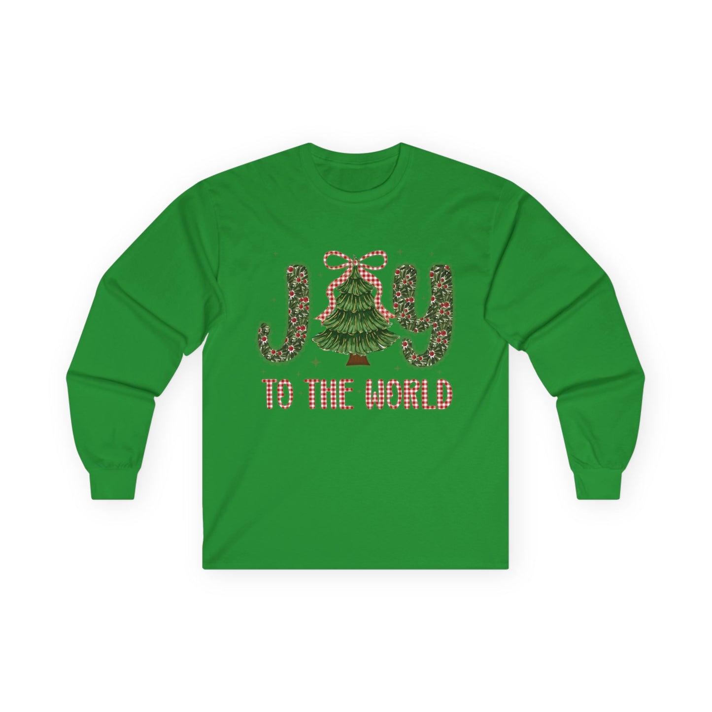 Joy to the World Long Sleeve Tee — Christmas Tree Holiday Shirt