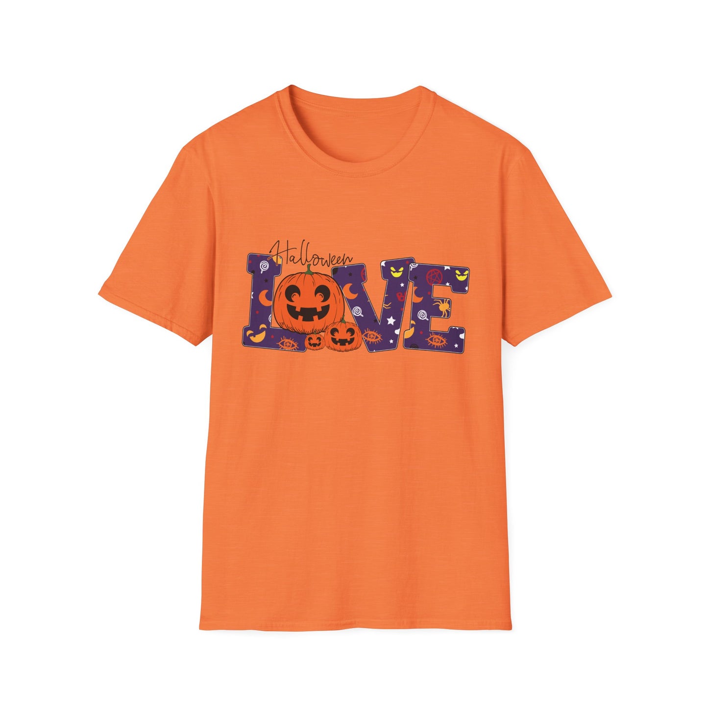 Halloween Love Graphic Tee, Unisex Softstyle T-Shirt for Fall, Halloween Party Shirt, Spooky Season Apparel, Gift for Pumpkin Lover