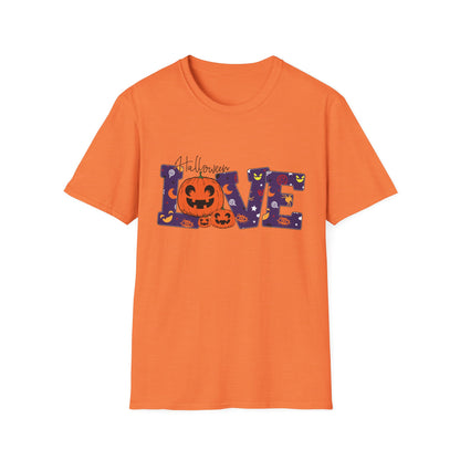 Halloween Love Graphic Tee, Unisex Softstyle T-Shirt for Fall, Halloween Party Shirt, Spooky Season Apparel, Gift for Pumpkin Lover
