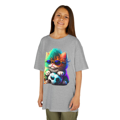 Cool Cat Soccer Kids Tee - Fun Heavy Cotton T-Shirt for Young Sports Fans