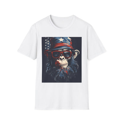 Patriotic Monkey Graphic T-Shirt, Fourth of July Tee, Summer Clothing, Unisex Casual Wear, Fun Gift for Animal Lovers, USA Pride Shirt