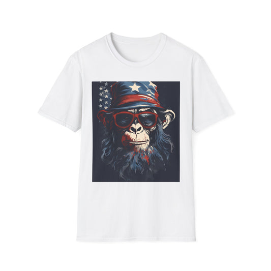 Patriotic Monkey Graphic T-Shirt, Fourth of July Tee, Summer Clothing, Unisex Casual Wear, Fun Gift for Animal Lovers, USA Pride Shirt