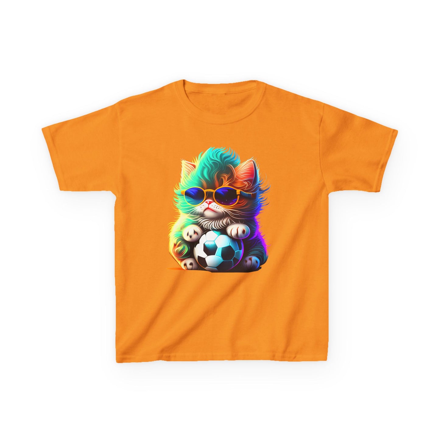 Cool Cat Soccer Kids Tee - Fun Heavy Cotton T-Shirt for Young Sports Fans