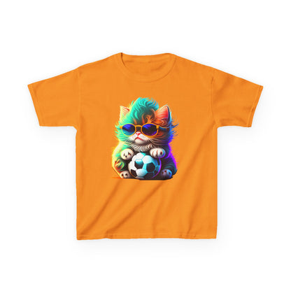Cool Cat Soccer Kids Tee - Fun Heavy Cotton T-Shirt for Young Sports Fans