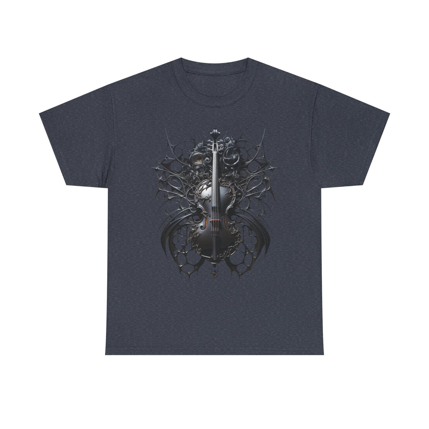 Heavy Cotton Tee with Gothic Violin Design - Perfect for Music Lovers